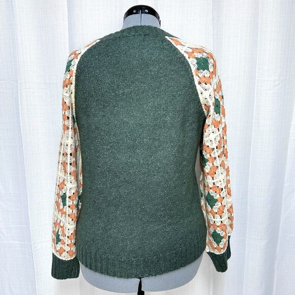 Everyday Chic Crochet Patch Sleeve Sweater Boho Cottagecore Knitwear Sz: M - Picture 4 of 8